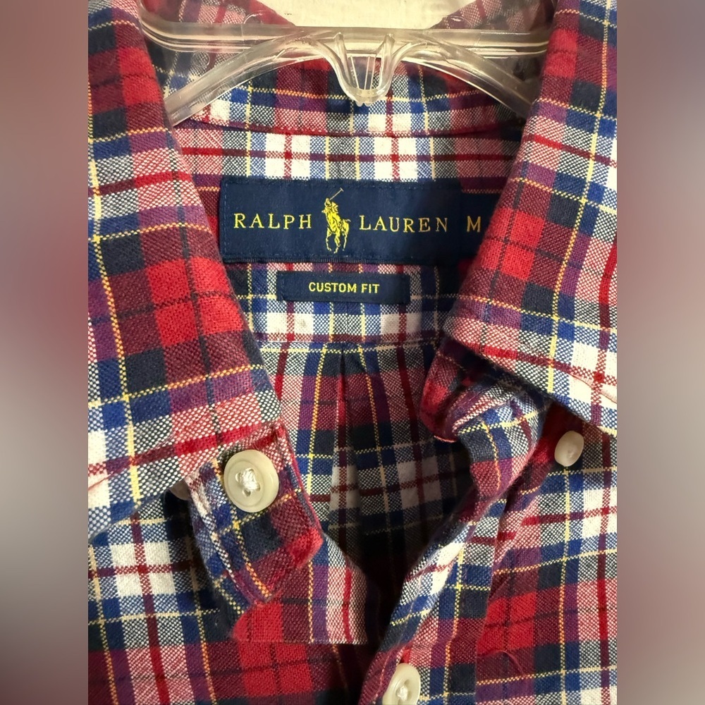 Ralph Lauren Shirt Mens Red Blue Plaid Performance Flannel Size Medium M - Picture 2 of 4